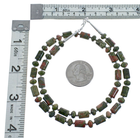 Native American Unakite Sterling Silver Bead Necklace JX126884